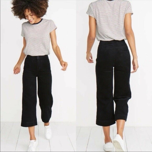 Marine Layer Pants - Marine Layer Black High-Rise Wide Leg Cropped Pants